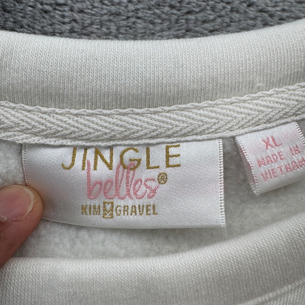 Jingle Belles Kim Gravel Merry Christmas Sweatshirt XL Cream Plaid Sequin Fleece - Picture 3 of 8